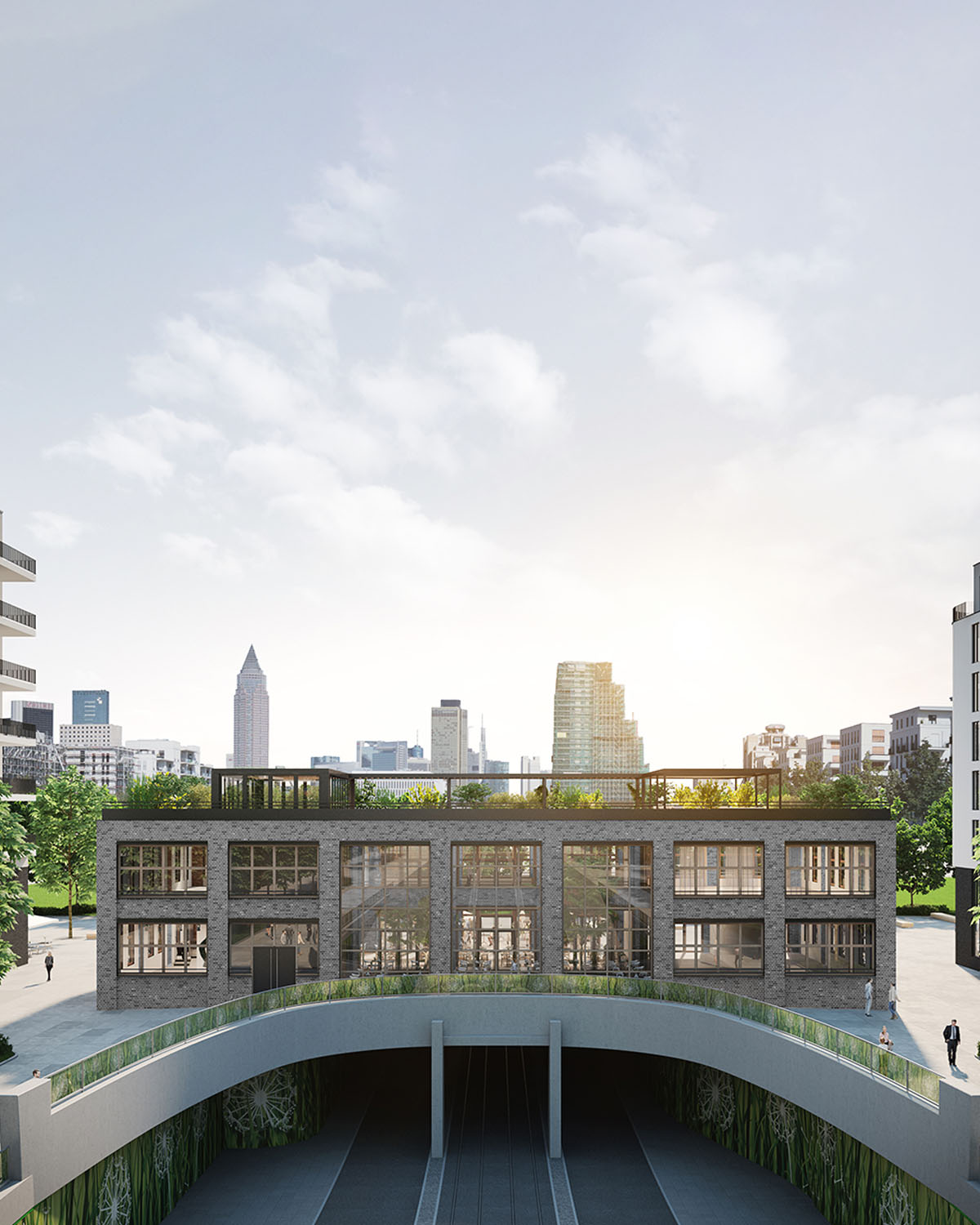 Fassadendetail internationale KiTa als Brückenbauwerk Frankfurt a. M., Architektur Eberhard + Florian Horn