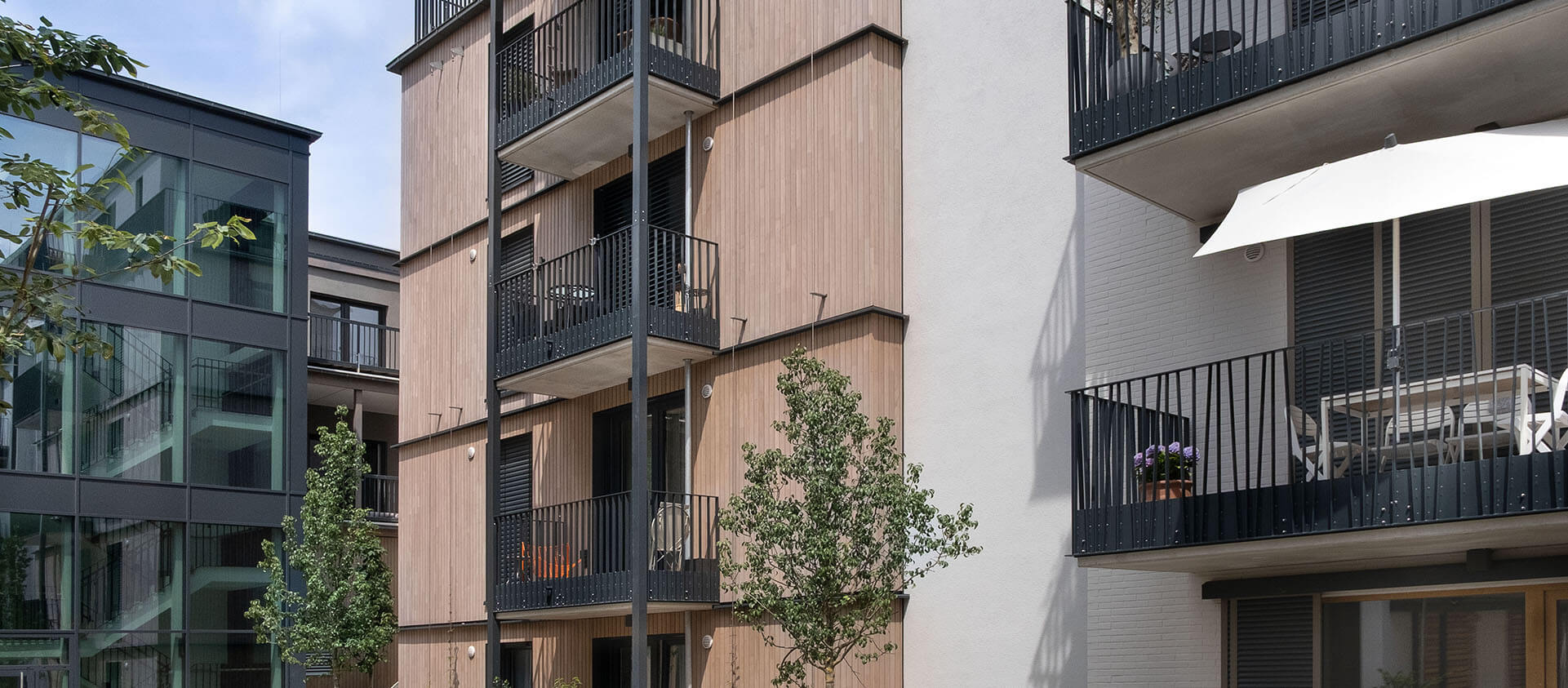 Holz-Fassade und Glaselement Bio-Supermarkt Königsteiner Höfe