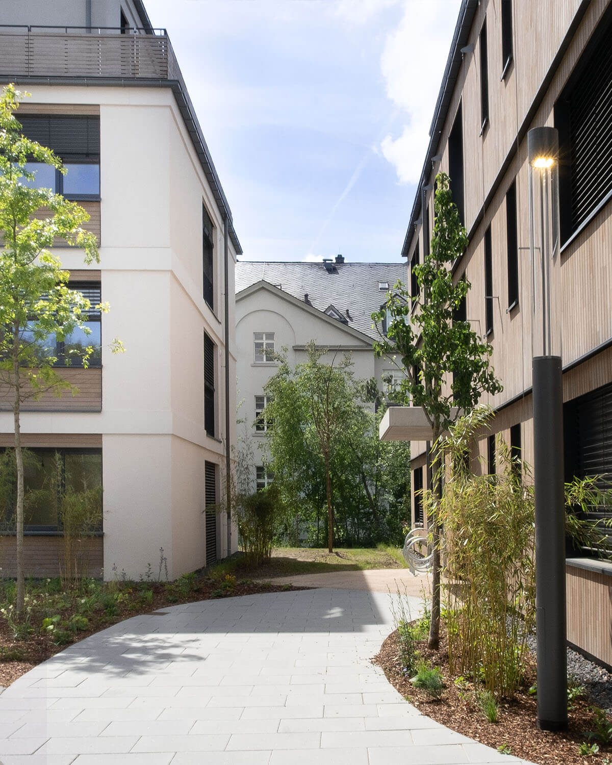 Abwechslungsreiche Fassaden des von Eberhard + Florian Horn geplanten Wohnquartiers